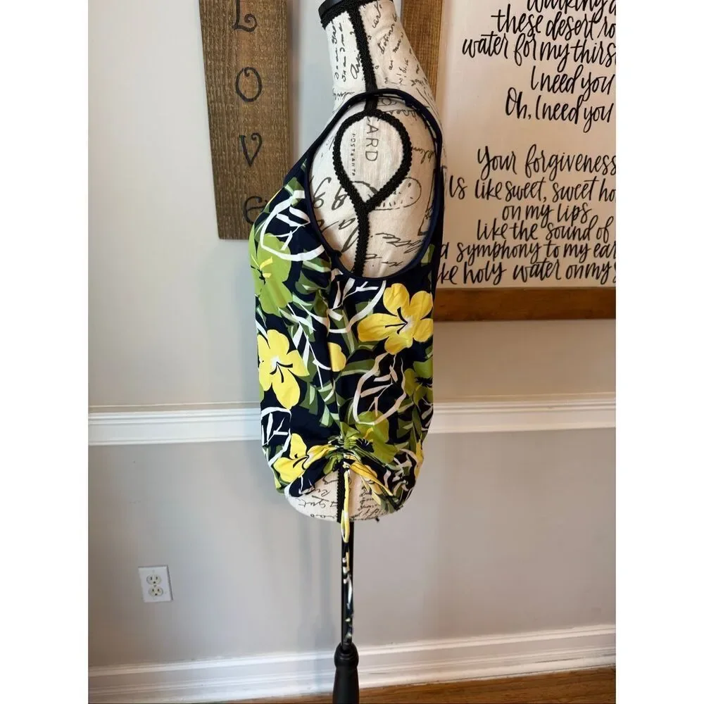 Baltex Women's Tropical Floral Square Scoop Neck Tankini Top Black Green Size 14